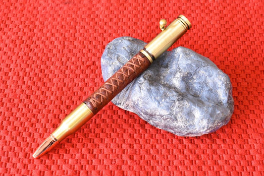 Handmade 30 Cal. Bolt Action pen. Tobacco brown Deer Skin Leather.