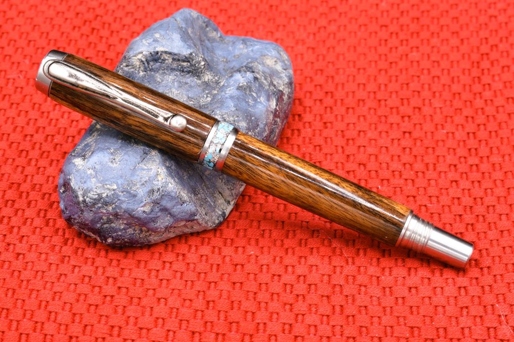 Handmade Banded Rollerball pen. Patagonian Rosewood.