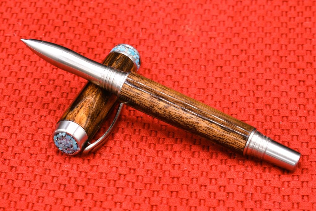 Handmade Banded Rollerball pen. Patagonian Rosewood.