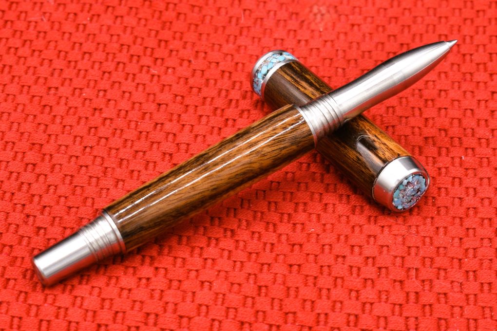 Handmade Banded Rollerball pen. Patagonian Rosewood.