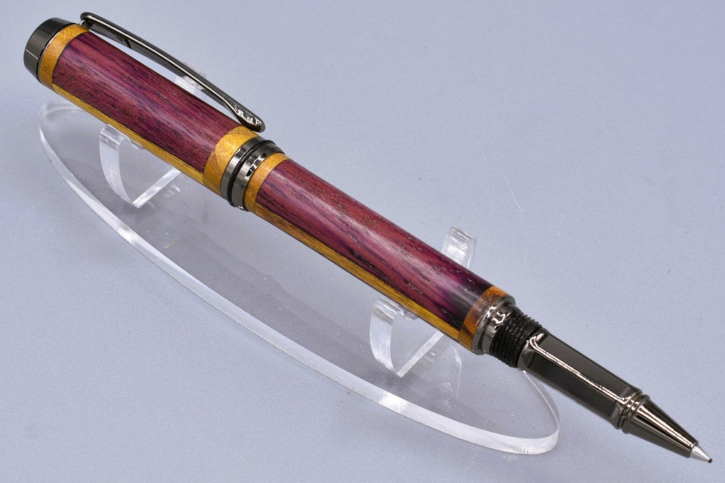Handmade Thick capped rollerball pen. Purpleheart and Mulberry woods.