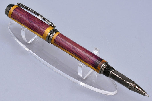 Handmade Thick capped rollerball pen. Purpleheart and Mulberry woods.
