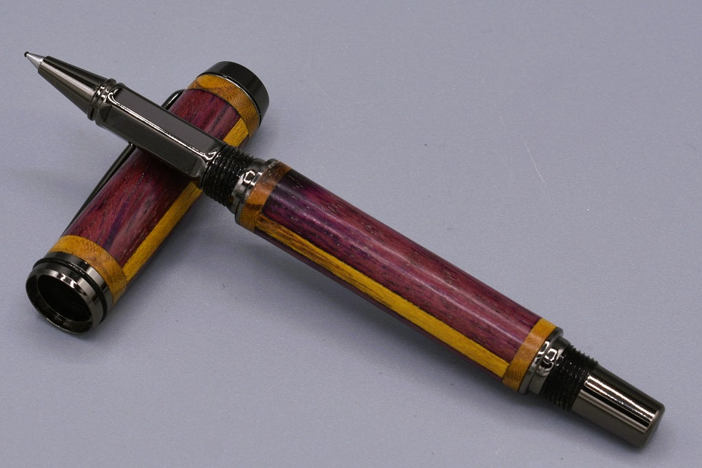 Handmade Thick capped rollerball pen. Purpleheart and Mulberry woods.