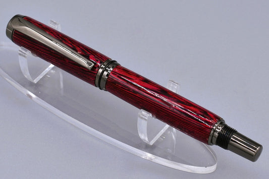 Handmade Thick capped rollerball pen. Red dyed Wenge wood. 