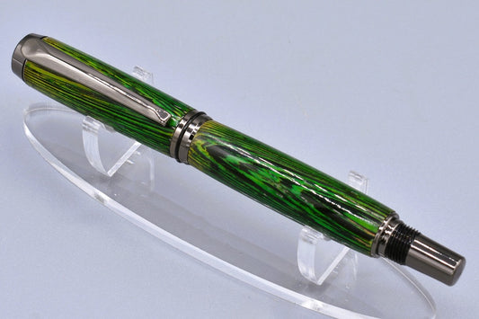 Handmade Thick capped rollerball pen. Green dyed Wenge wood.