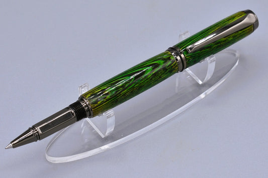 Handmade Thick capped rollerball pen. Green dyed Wenge wood.