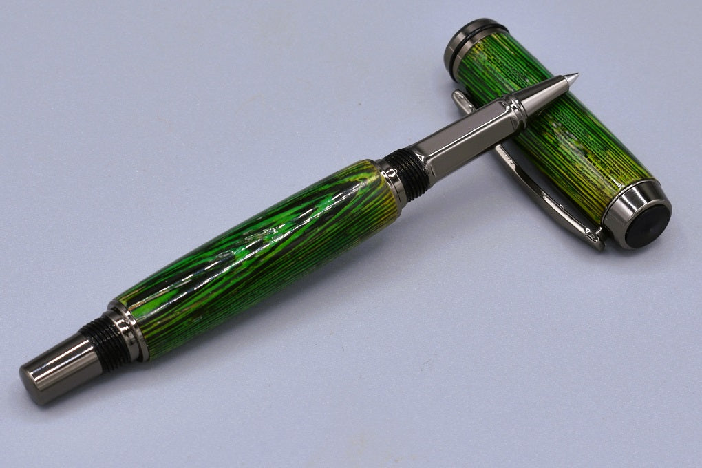 Handmade Thick capped rollerball pen. Green dyed Wenge wood.