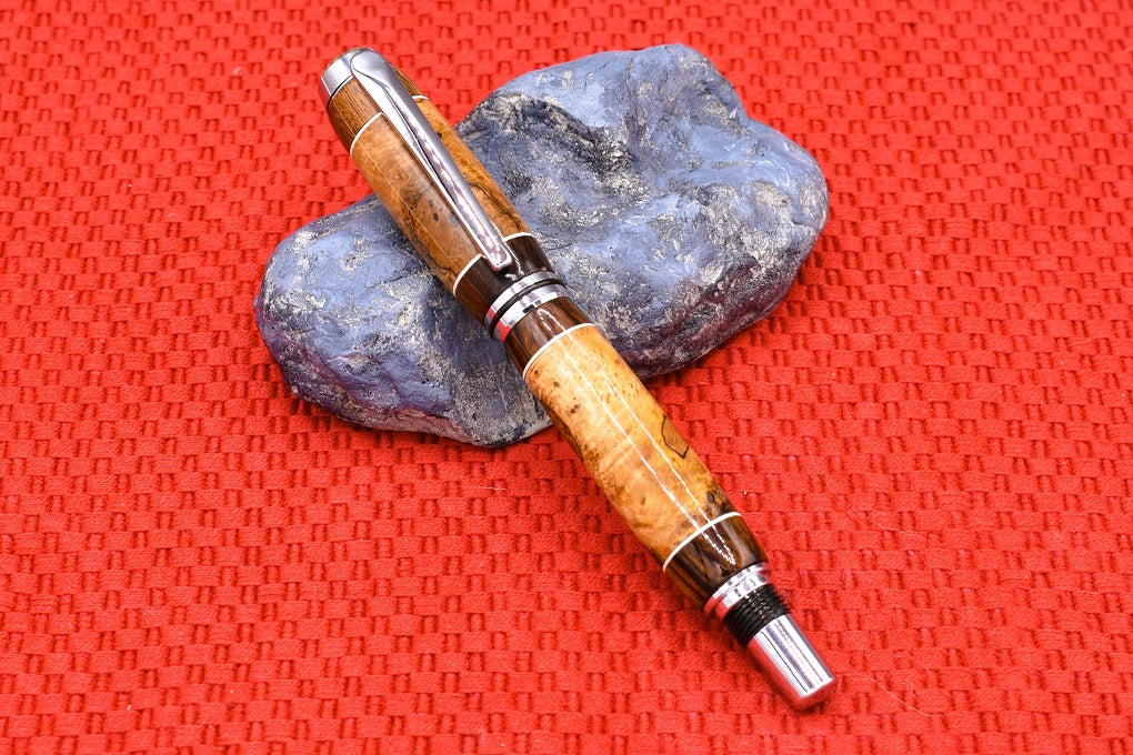 Handmade Thick Fountain pen in Oak Burl and Sonora Desert Ironwood.