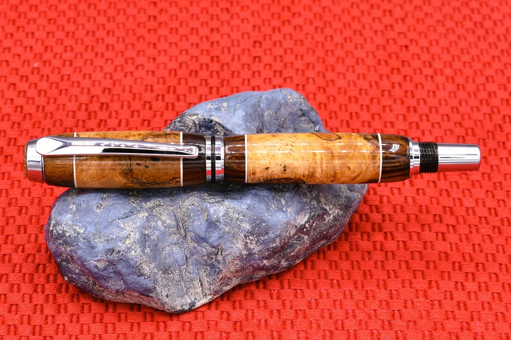 Handmade Thick Fountain pen in Oak Burl and Sonora Desert Ironwood.