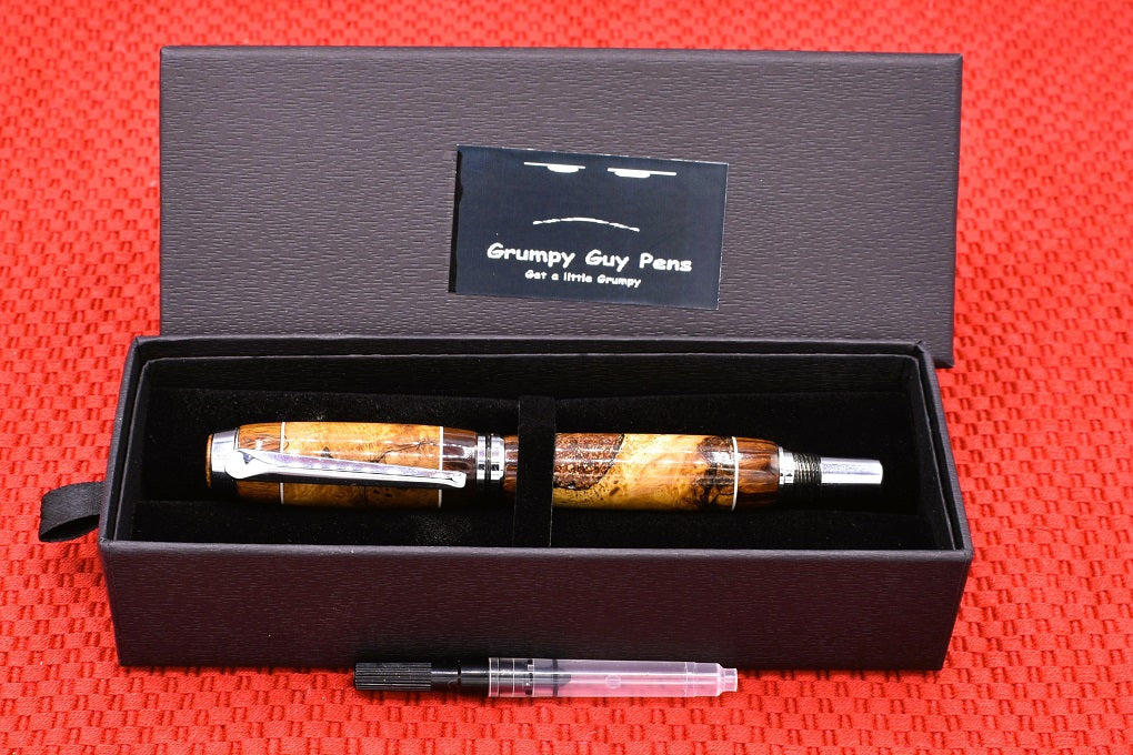 Handmade Thick Fountain pen in Oak Burl and Sonora Desert Ironwood.