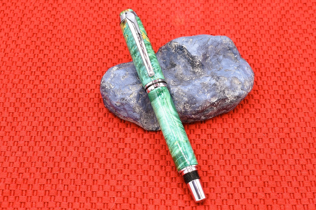 Handmade Thick fountain pen. Dyed Box Elder Burl.