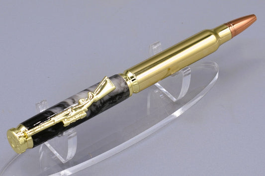 Handmade Bullet Twist Pen. Black, white, silver resin.