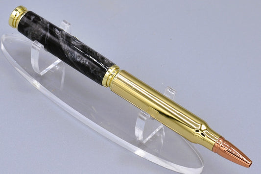 Handmade Bullet Twist Pen. Black, white, silver resin.