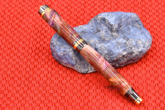 Handmade Classic fountain pen. Red, orange, purple, teal & white resin.