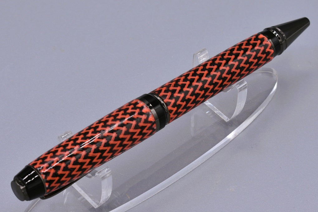 Handmade Cigar twist pen. Red & black cable sleeve.