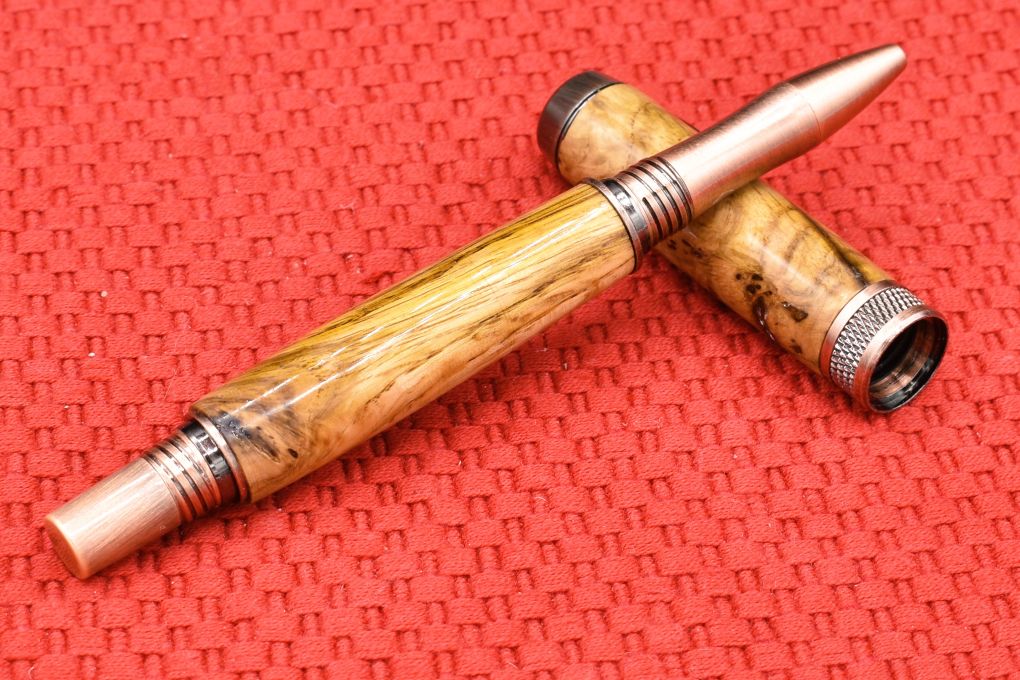 Handmade Knurl rollerball pen. Oak burl wood.
