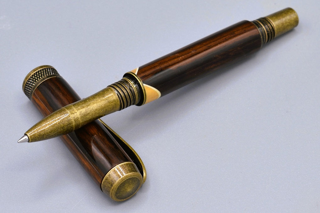 Handmade Knurl Rollerball pen. Cocobolo, Olive woods.