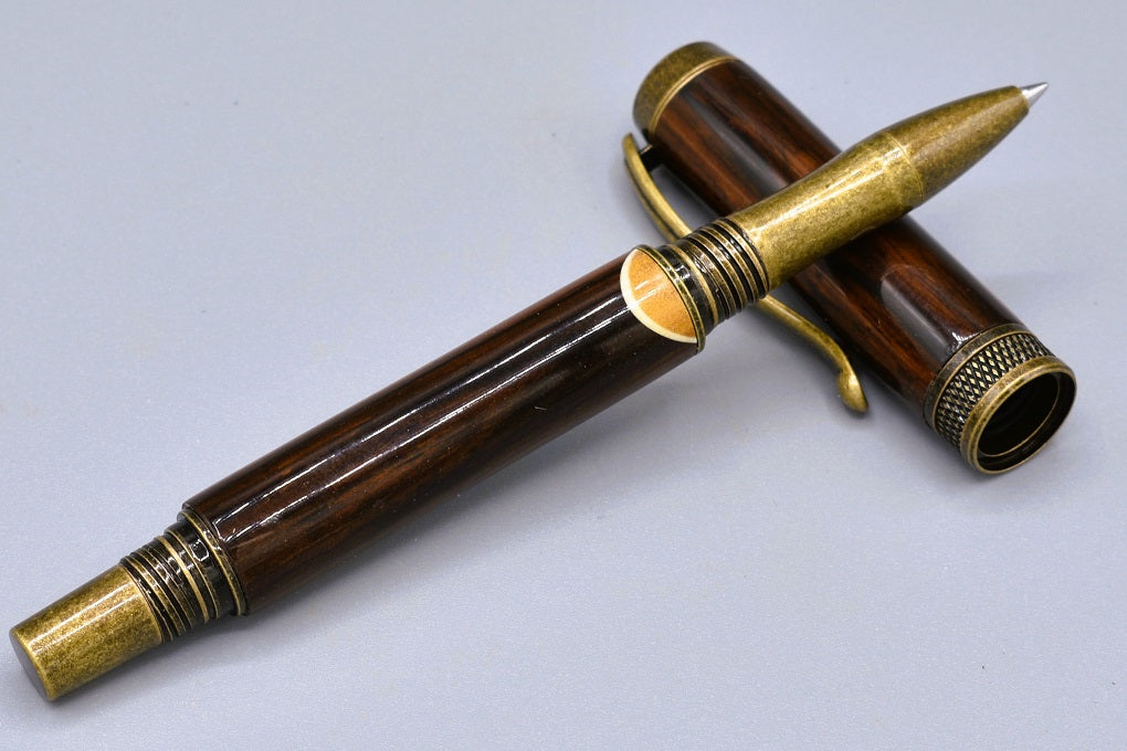 Handmade Knurl Rollerball pen. Cocobolo, Olive woods.