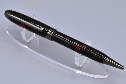 Handmade Round Top twist pen. Red, black resin.