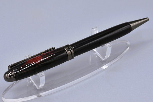 Handmade Round Top twist pen. Red, black resin.