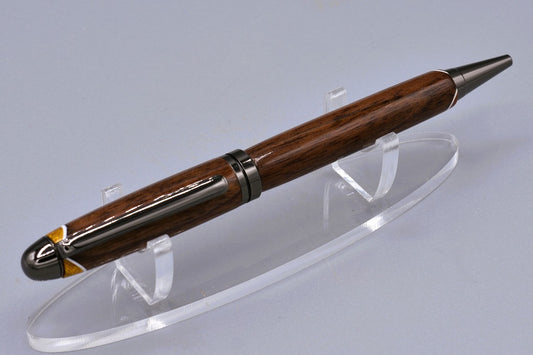 Handmade Round Top twist pen. Walnut, Canary, and Padauk woods.