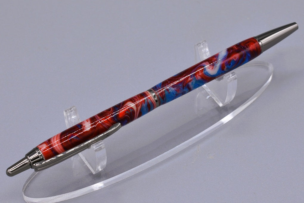 Handmade Slim click pen. Patriot red, white & blue resin.