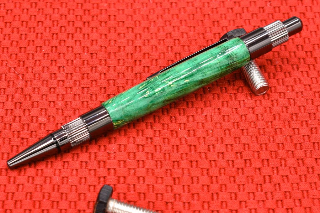 Handmade Gear click pen Box Elder burl wood.