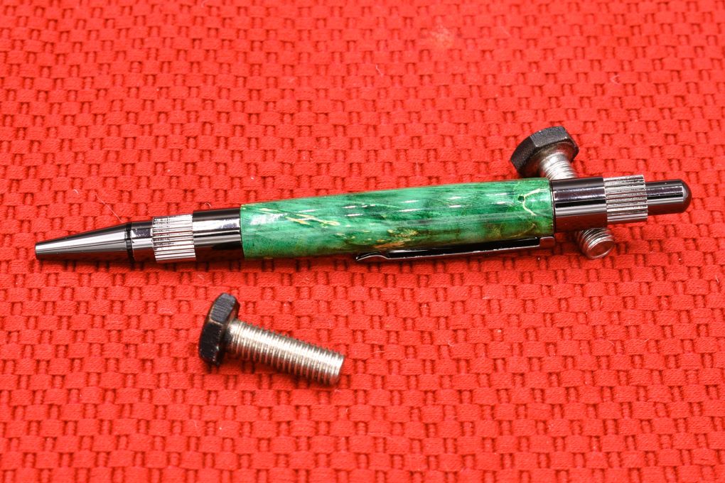 Gear click pen. Dyed Box elder burl wood.