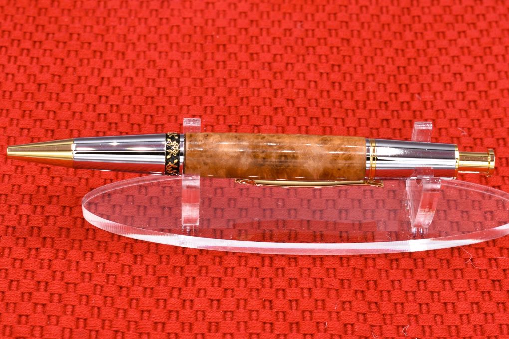 Handmade Compact click pen. Maple burl wood.