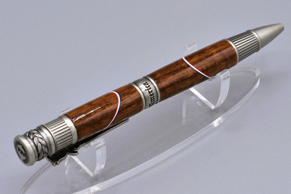 Handmade Patriot Twist Pen. Granadillo wood.