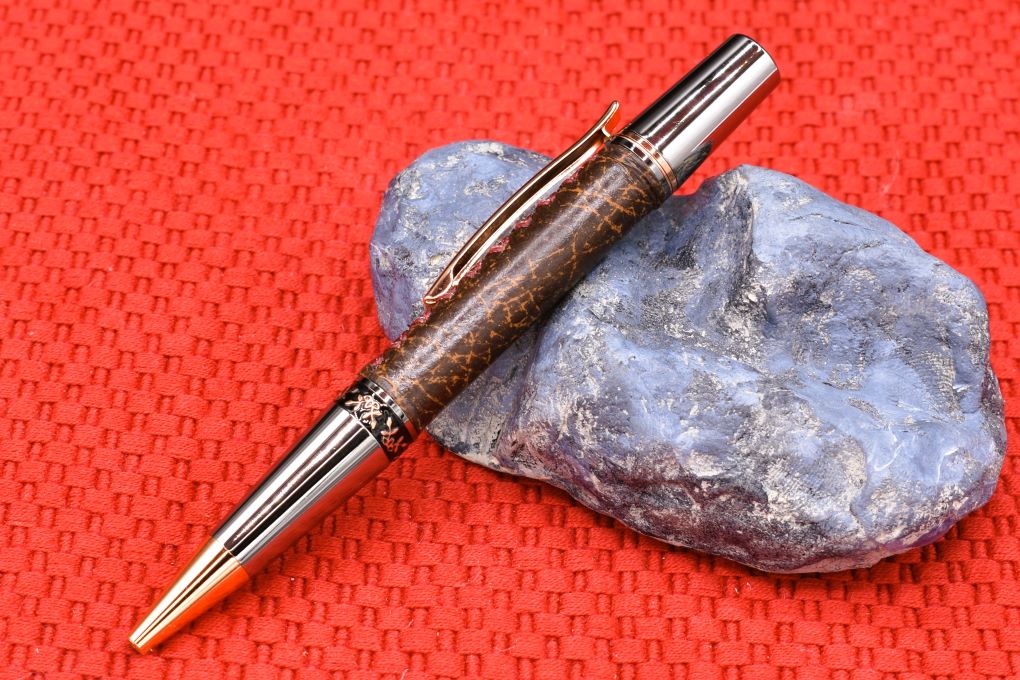 Handmade Compact twist pen. Bomber brown leather.