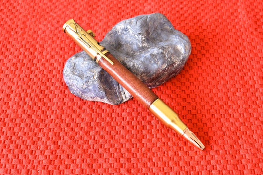 Handmade 30 Cal. Bolt Action pen. Tobacco brown Deer Skin Leather.