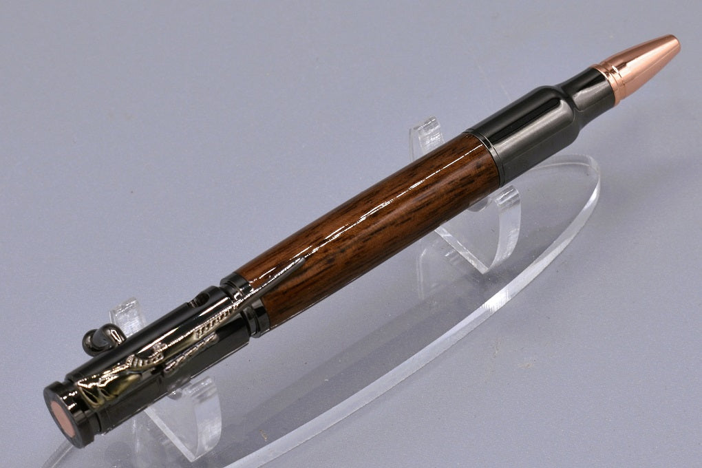 Handmade 30 Cal. Bolt action pen. Black walnut wood.