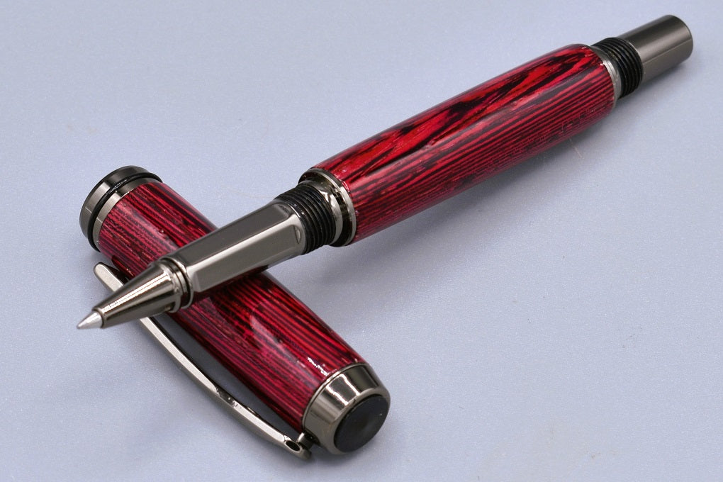 Handmade Thick capped rollerball pen. Red dyed Wenge wood.