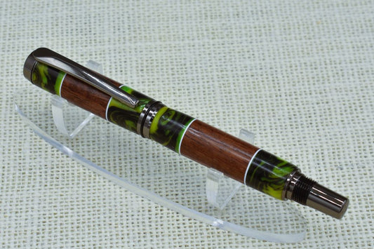 Handmade Thick Capped Rollerball pen. Granadillo wood, resin.