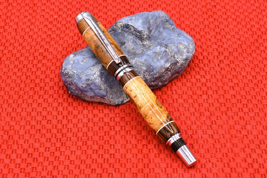 Handmade Thick Fountain pen in Oak Burl and Sonora Desert Ironwood. 