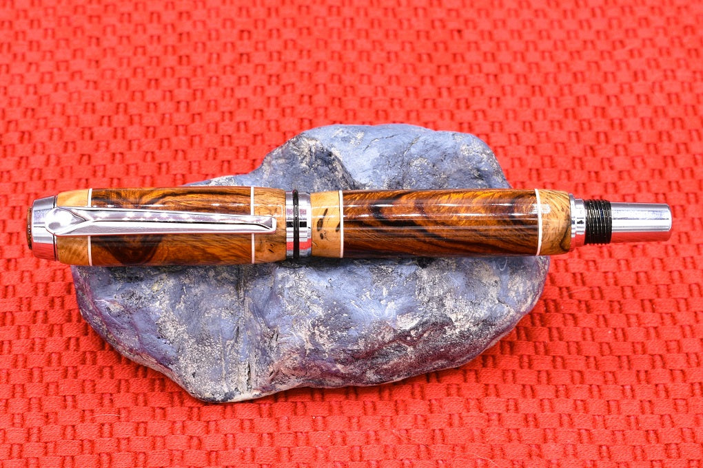 Handmade Thick Fountain pen in Sonora Desert Ironwood and Oak Burl.