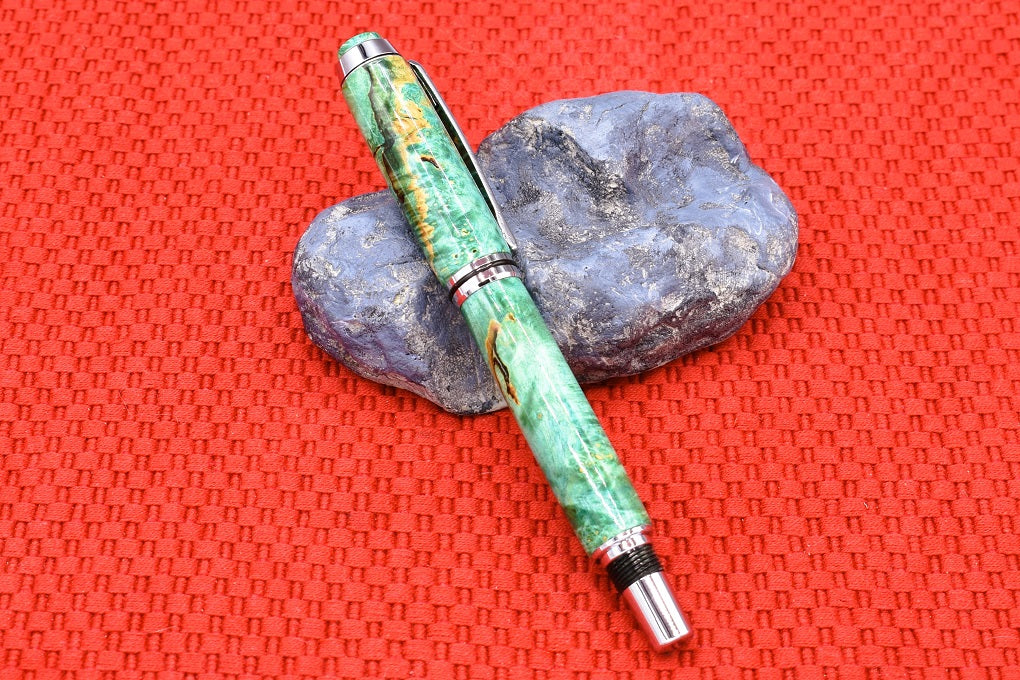 Handmade Thick fountain pen. Dyed Box Elder Burl.