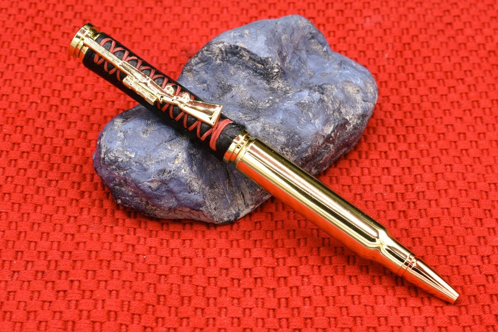 Handmade Bullet Twist Pen. Black Deer Skin Leather.