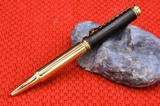 Handmade Bullet Twist Pen. Black Deer Skin Leather.