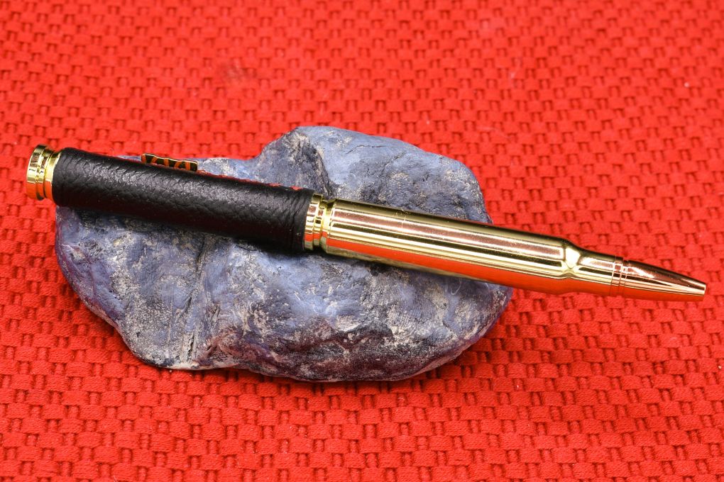 Handmade Bullet Twist Pen. Black Deer Skin Leather.