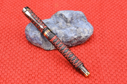 Handmade Classic Rollerball pen. Black Deer skin Leather.