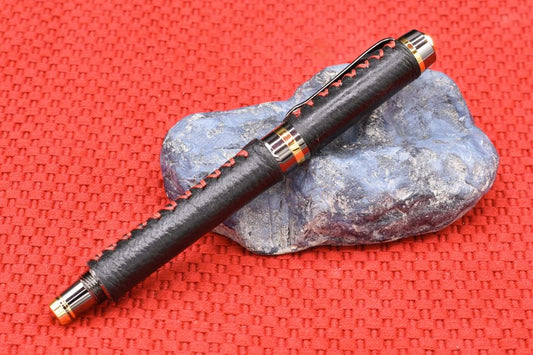 Handmade Classic Rollerball pen. Black Deer skin Leather.