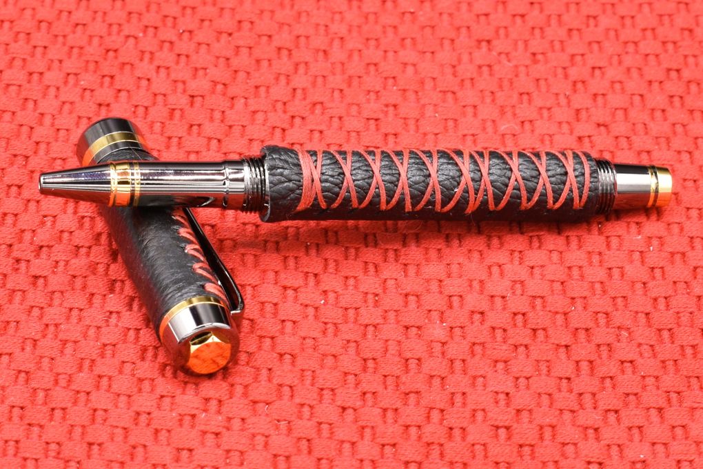 Handmade Classic Rollerball pen. Black Deer skin Leather.