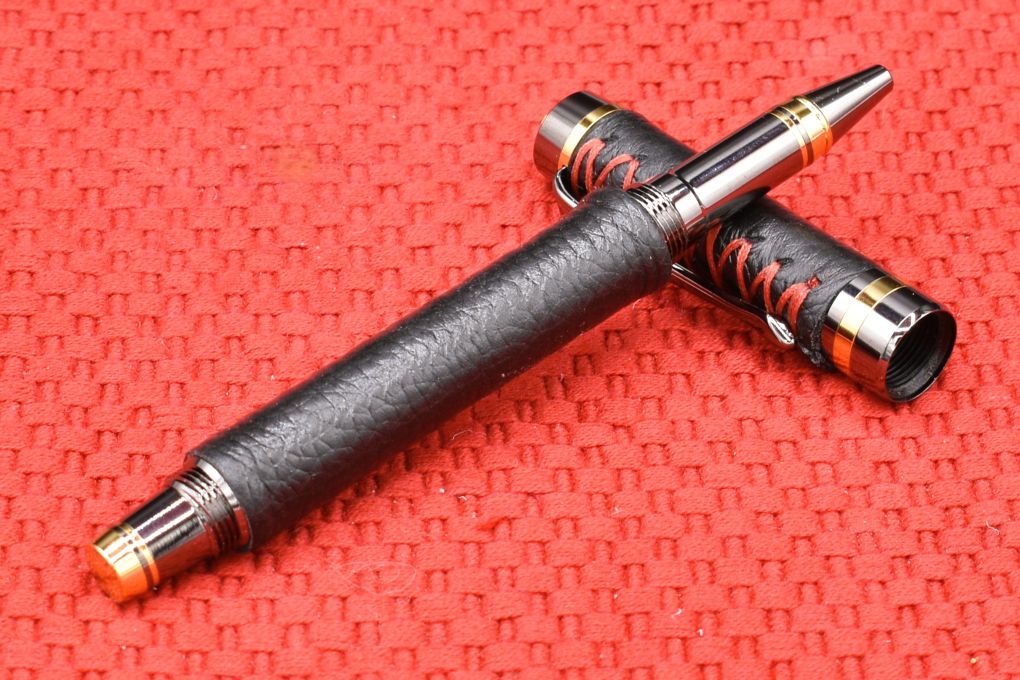 Handmade Classic Rollerball pen. Black Deer skin Leather.