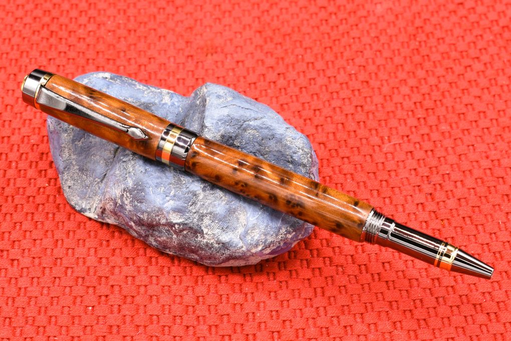 Handmade Classic Rollerball pen. Thuya Burl wood.