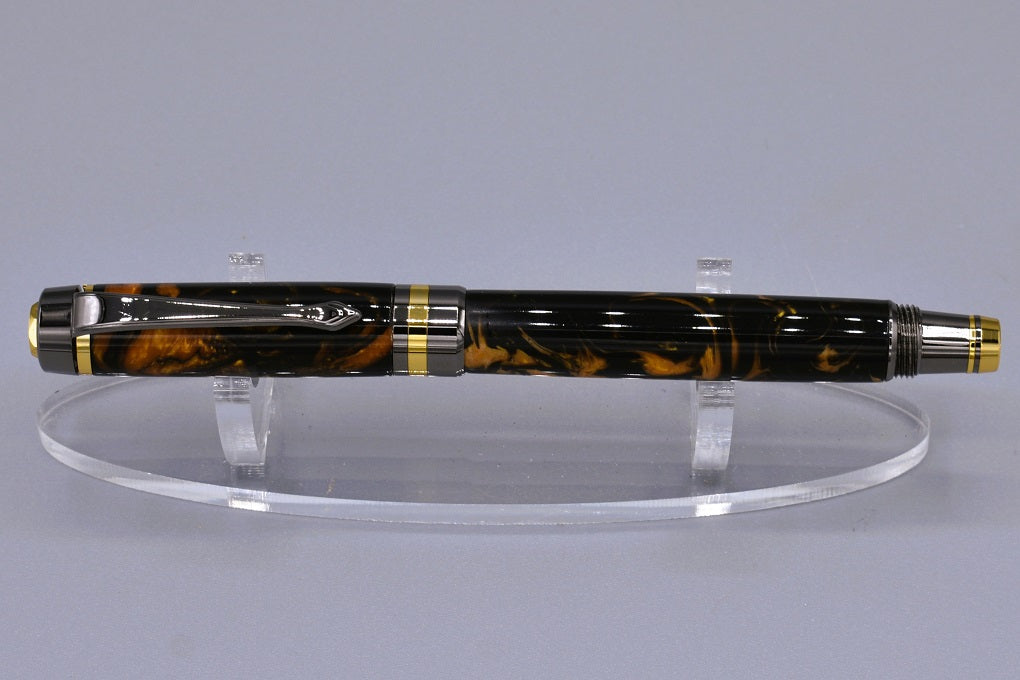 Handmade Classic rollerball pen. Black & gold resin.