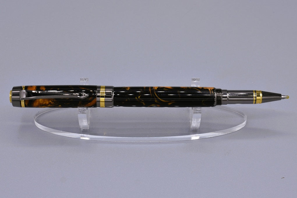 Handmade Classic rollerball pen. Black & gold resin.