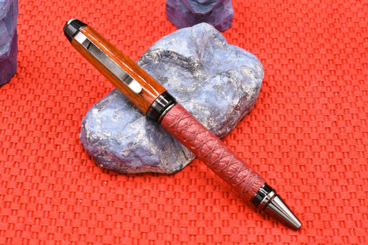 Handmade Cigar twist pen. Bloodwood, Leather.