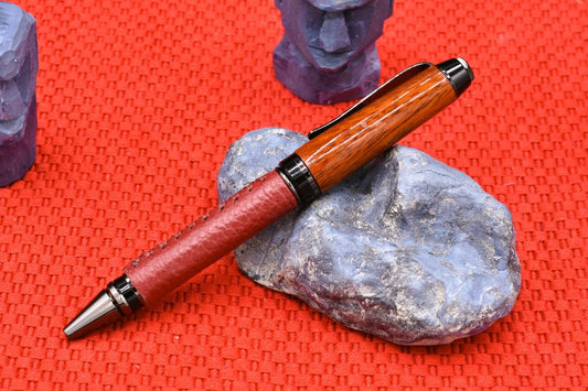 Handmade Cigar twist pen. Bloodwood, Leather.